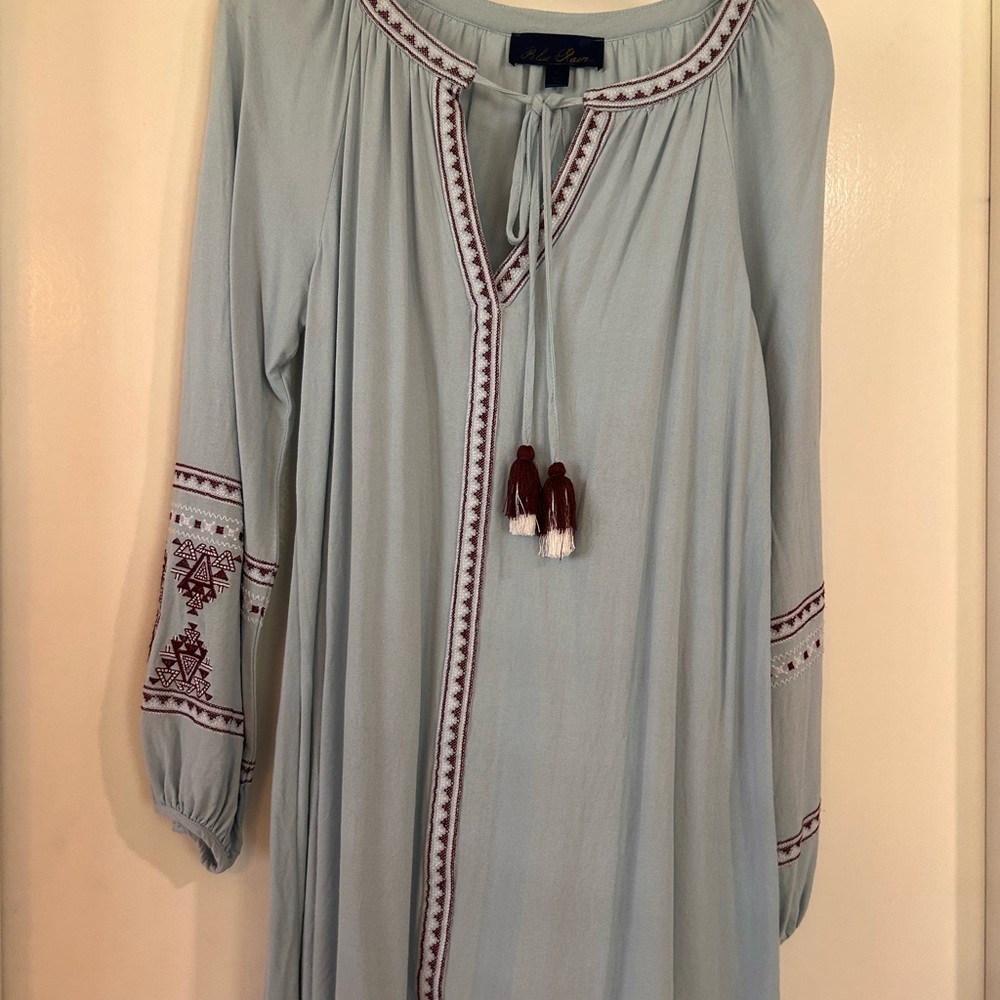 Blue Rain Light Gray Top with Red Accents